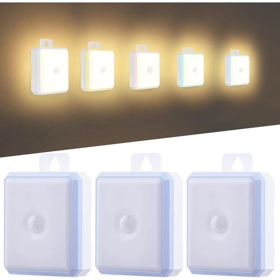 Motion Sensor Night Light Indoor - Cordless   Under Cabinet Lighting, Stick-  LED Closet Lights, Safe Light for Stairs, 4000K Nightlight 3-Pack (Blue)