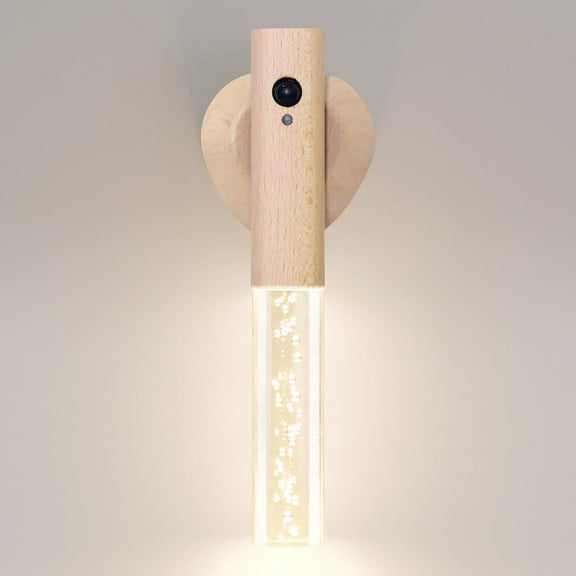 Motion Sensor Night Light Indoor, Rechargeable Night Light Wall Sconce Wooden Set of 1, Battery Powered Magnetic Wall Sconce Decor for Bedroom, Hallway, Bathroom, Stairway, Closet