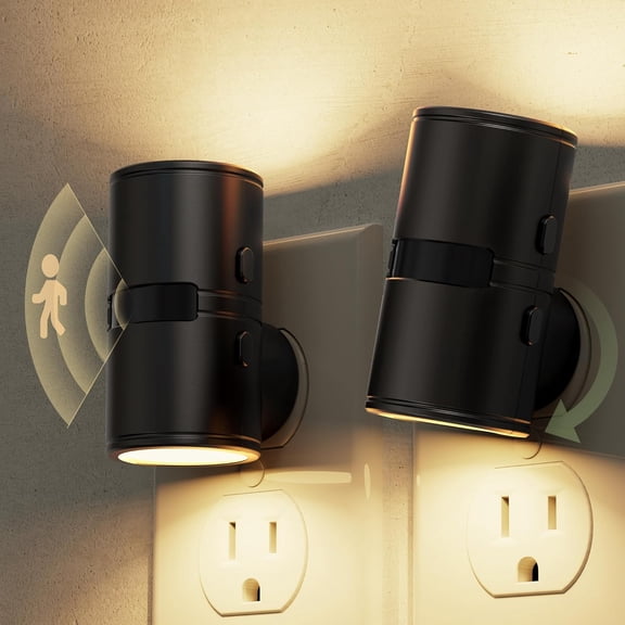 Motion Sensor Night Light, Mini Motion Activated Night Lights Plug into Wall, Rotating Motion Sensor Light Indoor, Amber-3000K-5000K, 10%-50%-100% Lumen, Hallway Bedroom Stairway, 2 Pack
