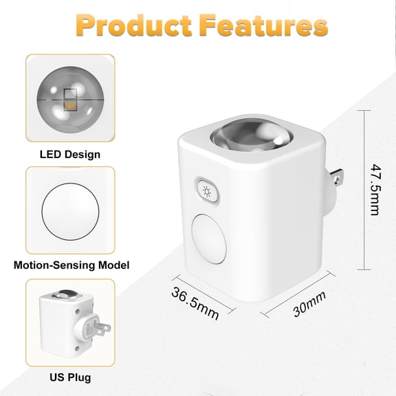 Motion Sensor Night Light with RGB Backlight, Plug-in Smart Under Cabinet Light, Auto On/Off LED Step Light for Hallway and Bedroom, Compact Emergency Lighting for Hotel and Home, Modern White