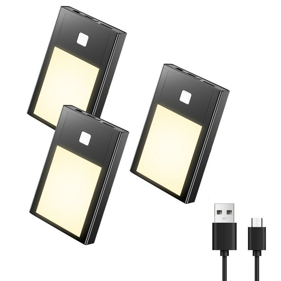 Motion Sensor Night Light, Rechargeable Battery Powered Led Light with Magnetic Suck Installation for Bedroom Hallway Stair Nursery Kids Room (2.68 inch 3000K 3Pack Black)