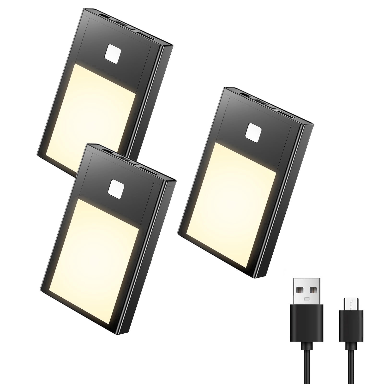 Motion Sensor Night Light, Rechargeable Battery Powered Led Light with Magnetic Suck Installation for Bedroom Hallway Stair Nursery Kids Room (2.68 inch 3000K 3Pack Black)