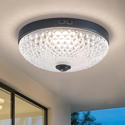 Motion Sensor Outdoor Flush Mount Ceiling Light, Industrial Glass Rustic Light LED Ceiling Lamp for Porch, Entryway, Garage$$Tools & Hardware Other
