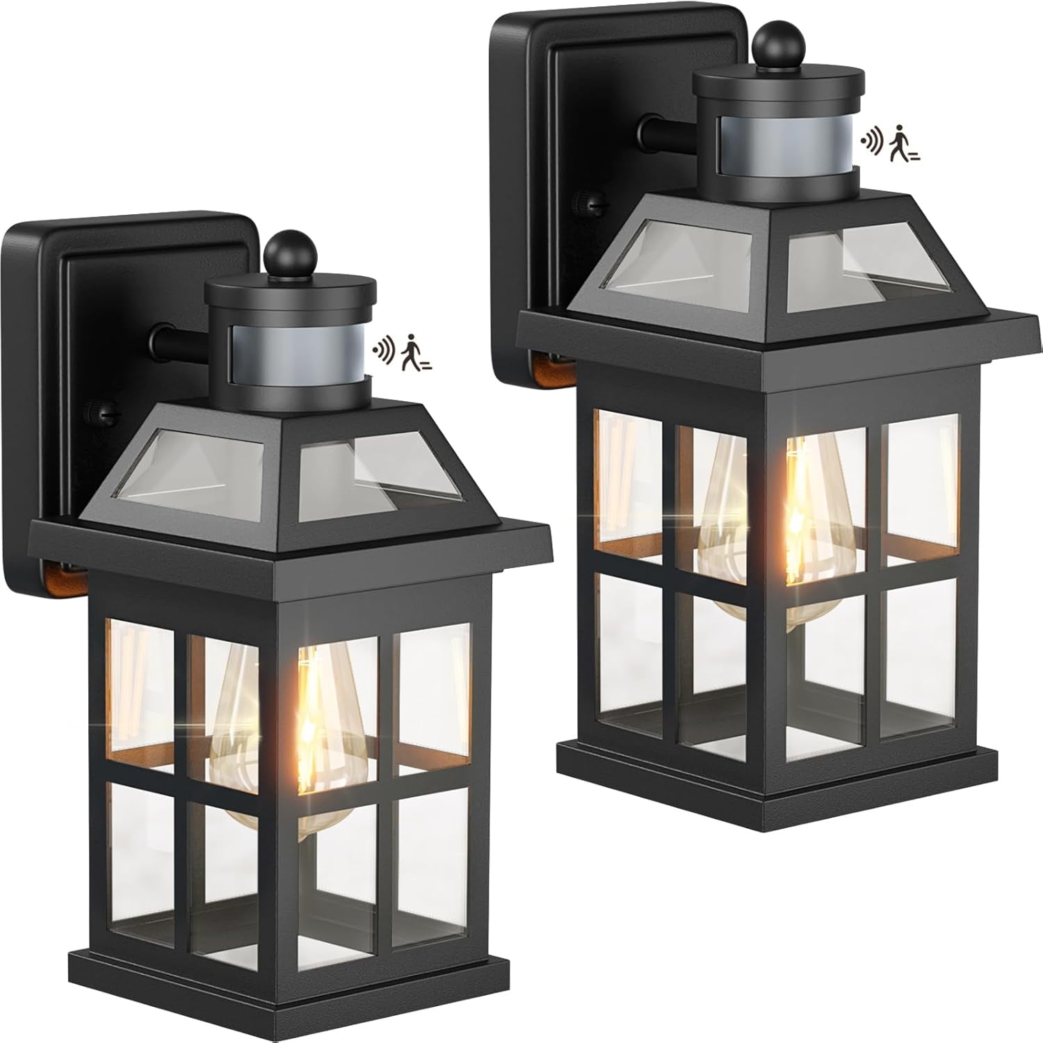 Black Aluminum Medium Lantern Sconce with Clear Glass