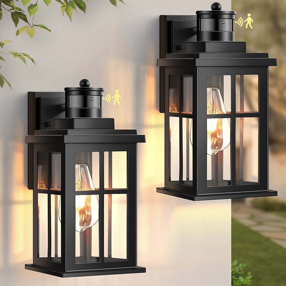 OPAXIS Motion Sensor Outdoor Light Fixture Wall Mount, 2 Pack Dusk to Dawn Outdoor Lighting, Black Porch Lights Outdoor Wall, Waterproof Exterior Light for House, Garage, Doorway, 100% Aluminum