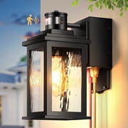 Gleamz Motion Sensor Outdoor Lights with GFCI Outlet, Dusk to Dawn Outdoor Lighting with Tempered Glass, Waterproof Anti-Rust Aluminum Outside Lights for House