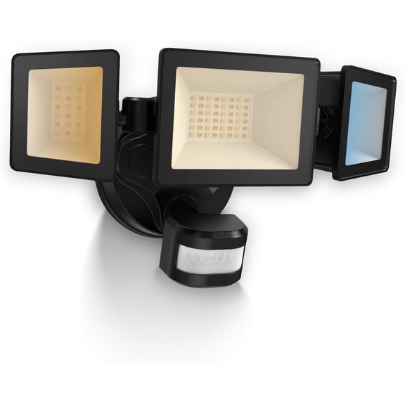 Motion Sensor Outdoor Lights(Not Solar) 40W 4500LM 3 Modes Flood Lights Outdoor Motion Sensor 3CCT 3 Heads Outdoor Security Light Wet Location Use for House Garage Yard Walkway Black ETL