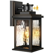 Motion Sensor Outdoor Lights Wall Mount, Dusk to Dawn Exterior Light Fixture , 100% Anti-Rust Aluminum Porch Light Outside Wall Lights for House, Black Wall Sconce Lanterns with Water Glass…