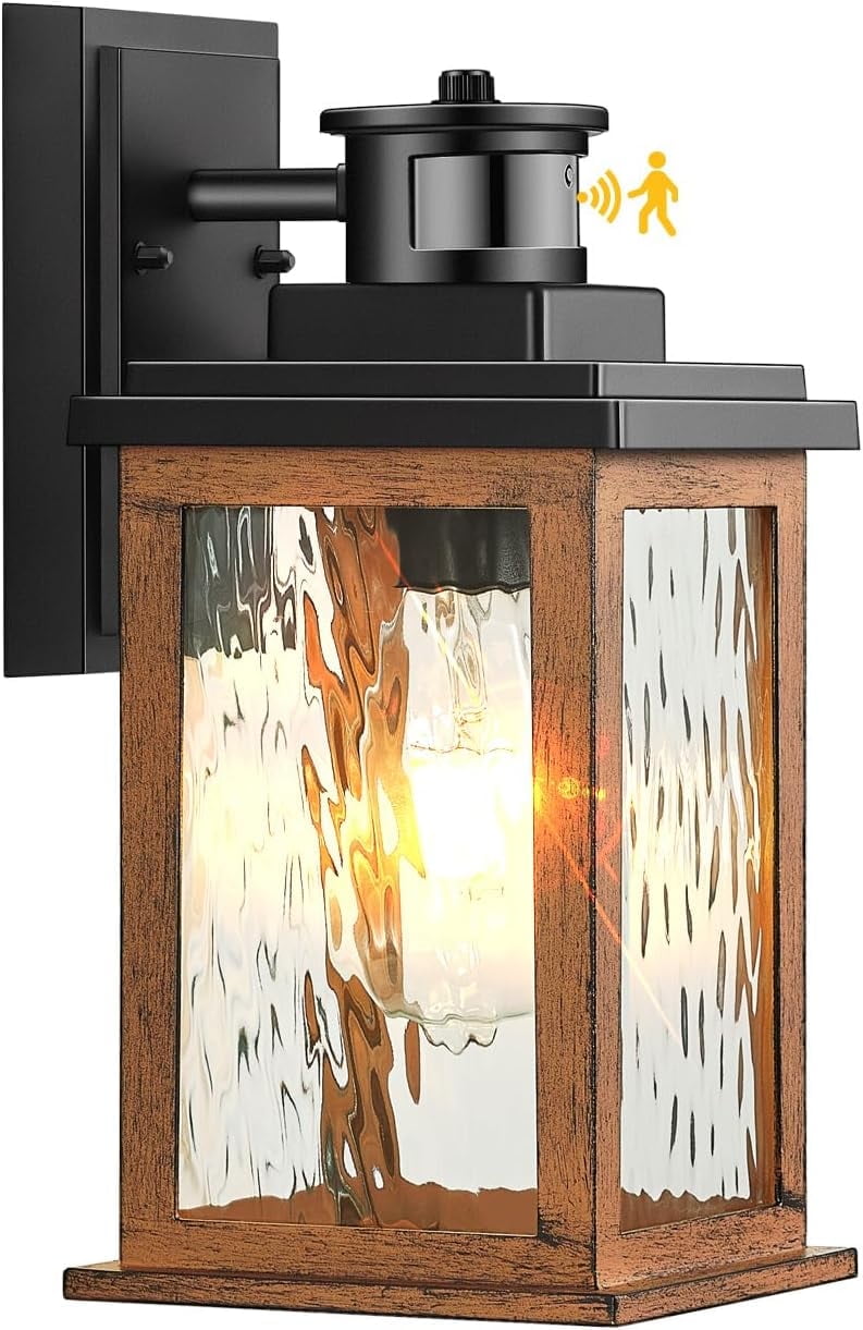 Black and Wood Grain Aluminum Dimmable Outdoor Wall Lanterns
