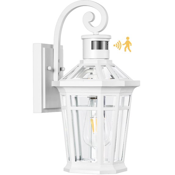 OPAXIS Motion Sensor Outdoor Wall Lantern, White Outdoor Lighting Fixtures Wall Mount, Dusk to Dawn Exterior Sconce Lights with Beveled Glass, Waterproof Exterior Front Porch Lights for Garage, Coach
