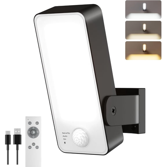 Motion Sensor Outdoor Wall Lights, 10000mAh Rechargeable Battery Powered Outdoor Lights with Remote, 3 Modes with Red Alert, Dimmable & 3CCT, Outdoor Security Lights for Porch, Backyard, Garage