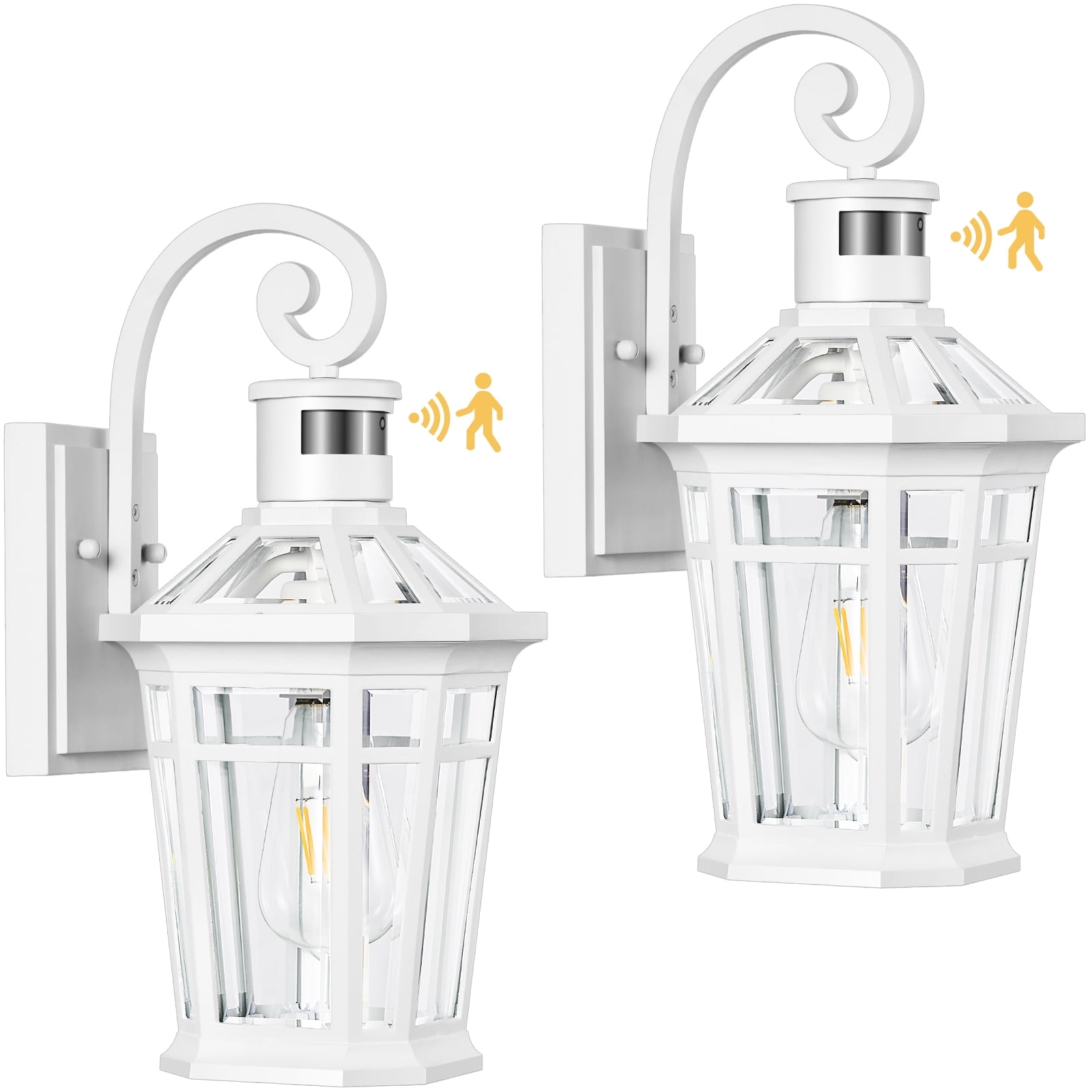 OPAXIS Motion Sensor Outdoor Wall Sconce, White Outdoor Garage Lighting Fixtures, 2-Pack Front Porch Lights Wall Mount with E26 Base, Waterproof Exterior Lantern for House with Adjustable Sensitivity