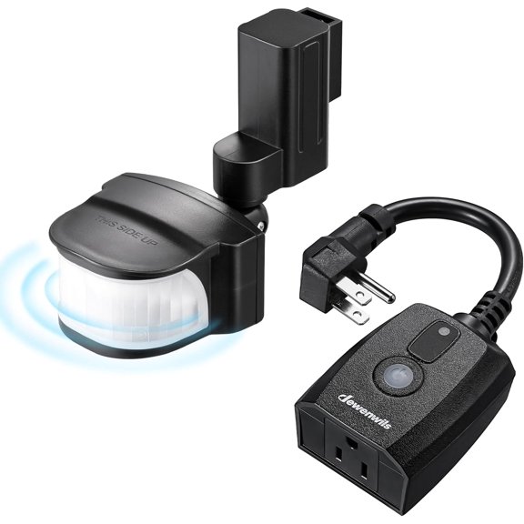 Motion Sensor Outlet, Indoor Outdoor Motion Sensor Plug Outlet, Adjustable Seng Angle,50FT Detection Range, 100FT Wireless Light Swit Transmitter, No Wi, Long Time Delay