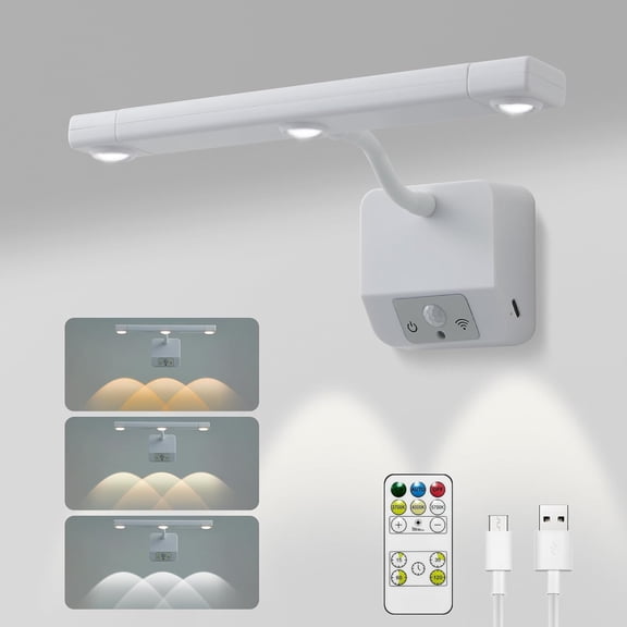 Motion Sensor Picture Light with Remote Control, Dimmable Wall Sconce with Extendable Light Bar, Flexible Gooseneck for Artwork & Photos, 600 Lumens, 5000mAh