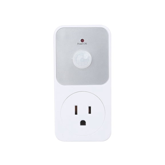Motion Sensor Power Outlet Switch – Automatic On/Off Energy Saving – Wide Range Detection – For Garage, Hallway & Living Room – White – 110V 1800W PIR Security Socket