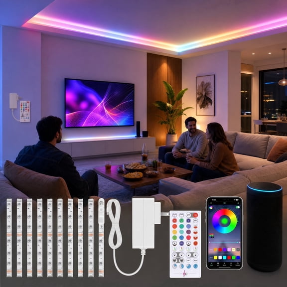 8PCS Motion Sensor RGB Under Cabinet Lights, 13-16.4FT, App & Remote Control, Music Sync, Color Changing with Power Adapter, ideal for Shelf, Bookcase & Holiday Decor