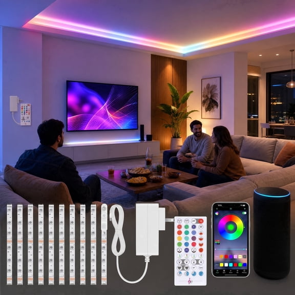 DOLIZU 8PCS RGB Under Cabinet Lights, Motion Sensor, App/Remote Control, Music Sync, 13-16.4FT, Power Adapter for Shelf Decor