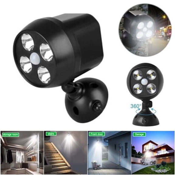 Motion Sensor Spotlight 4 LEDs Super Bright, Wireless Security Light Waterproof Wall Light for Garden Garage Walkway
