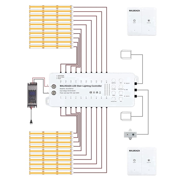LANXEE Motion Sensor Stair Lights, 20-Step Indoor LED Stair Lighting Kit, 3000K Warm White, Cuttable 40" COB LED Strip, Easy DIY Install, Great for Indoor Stairways(Includes Wireless Wall Switch)