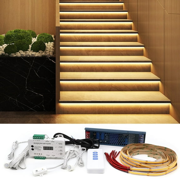 Motion Sensor Stair Light for Indoor, 47.2"Long Cuttable LED Strip Lights Indoor with Remote, Step by Step Control Motion Activated Stair Lights Kit with Main Wire & Daylight Sensor (16 Stairs,3000K)