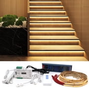 Motion Sensor Stair Light for Indoor, 47.2Long Cuttable LED Strip Lights with Remote, Step by Step Control Motion Activated Stair Lights Kit with Main Wire & Daylight Sensor 16 Stairs,3000K