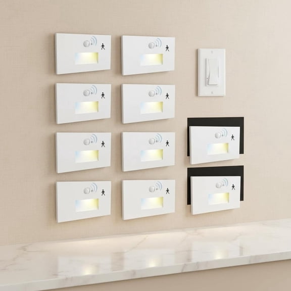 Motion Sensor Stair Lights Indoor Outdoor, Dimmable Motion Activated Step Lamp 3000K/4000K/6000K, Hardwired 120V 4W IP65 Waterproof Stairway Light, Led Staircase Lights - White