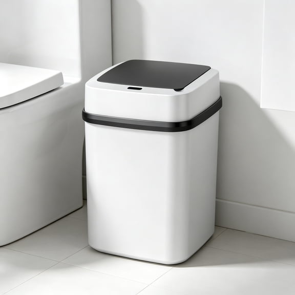 Motion Sensor Trash Can 3.4 Gallon Tall Touchless Automatic Lid Plastic Waste Bin for Kitchen and Bathroom