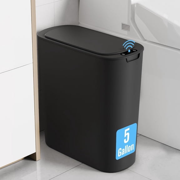 Motion Sensor Trash Can, 5 Gallon Automatic Bathroom Garbage Can with Lid, Touchless Smart Plastic Slim Wastebasket for Bathroom, Office, rv, Bedroom, Living Room, Black