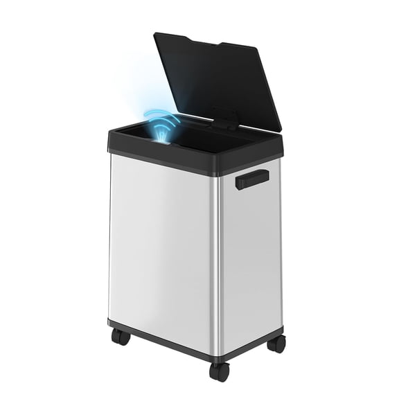 Motion Sensor Trash Can with Odor Control & Wheels, Automatic Trash Cans Touchless, 13 Gallon 50 Liter Stainless Steel Garbage Cans for Kitchen living room with Soft-Closing & Stay Open Lid