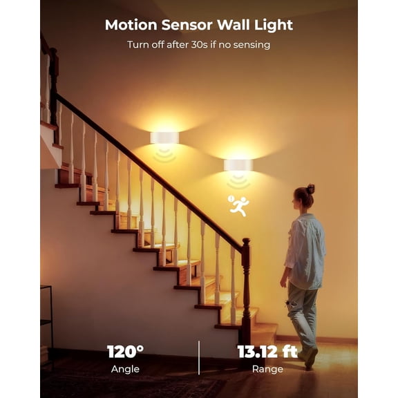 Motion Sensor Wall Light, 5000mAh Rechargeable Battery Operated Wall Sconces with Remote, 15 RGB Colors 3 White Temps Dimmable, Wireless Wall Sconces for Hallway, Living Room, Stairwell, Bedroom