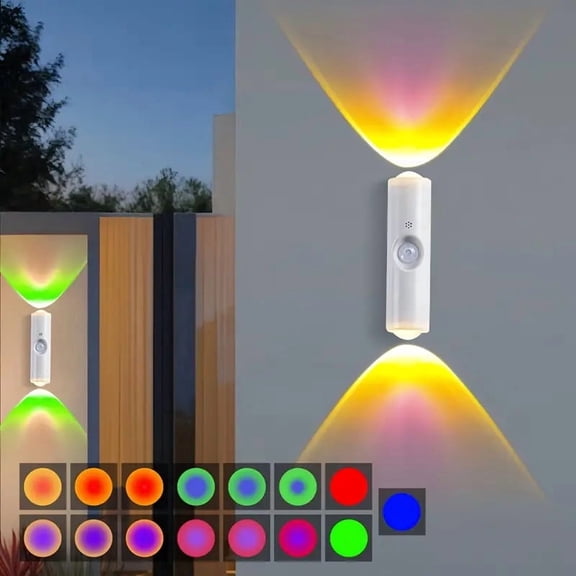 Motion Sensor Wall Light,Rechargeable 7-Color Battery-Powered Wall Sconce Lamp for Steps,Bedroom,Bathroom,Hallway,Courtyard,Home Decor,1-Pack
