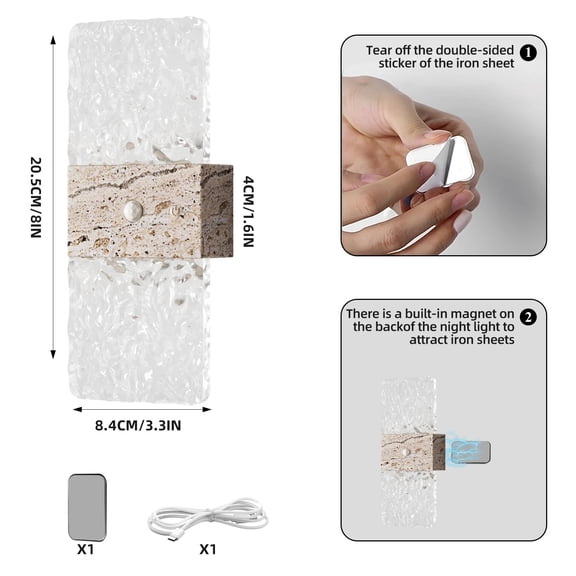 Motion Sensor Wall Sconce Night Light, Rechargeable Magnetic Bedside Lamp, Cordless Wood Grain Ambient Lighting for Bedroom and Hallway, Decorative Motion-Activated Sconce
