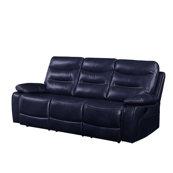 Motion Sofa with Leatherette Upholstery and Tufted Seat, Navy Blue