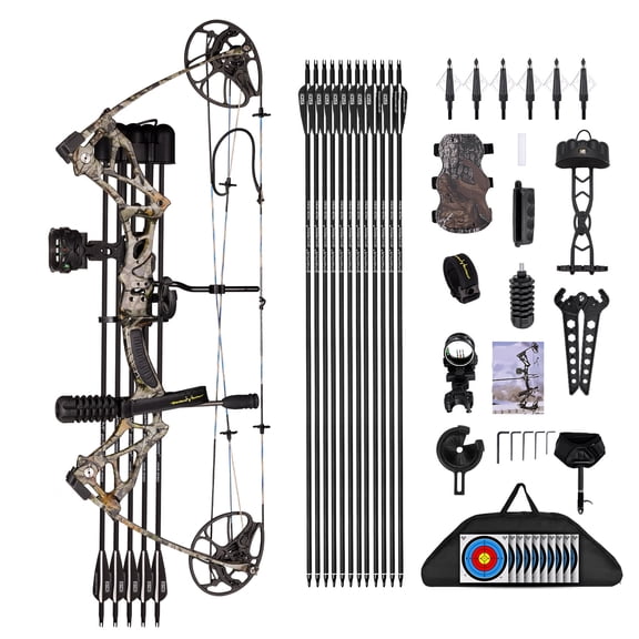 Motion Zeus Compound Bow Package Fully Adjustable for Adults and Teens, 0-70 Lbs Draw Weight, 23.5"-31" Draw Length, Up to 320fps IBOHunting Bow Archery Set