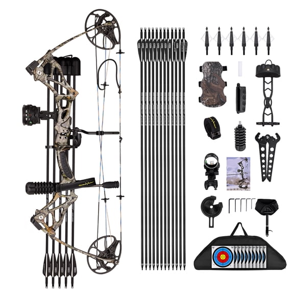 Motion Zeus Compound Bow Package Fully Adjustable for Adults and Teens, 0-70 Lbs Draw Weight, 23.5"-31" Draw Length, Up to 320fps IBO，Hunting Bow Archery Set