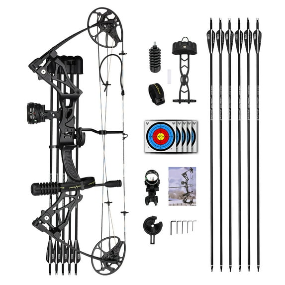 Motion Zeus Compound Bow Package Fully Adjustable for Adults and Teens, 0-70 Lbs Draw Weight, 23.5"-31" Draw Length, Up to 320fps IBO,Limbs Made in USA,Hunting Bow Archery Set