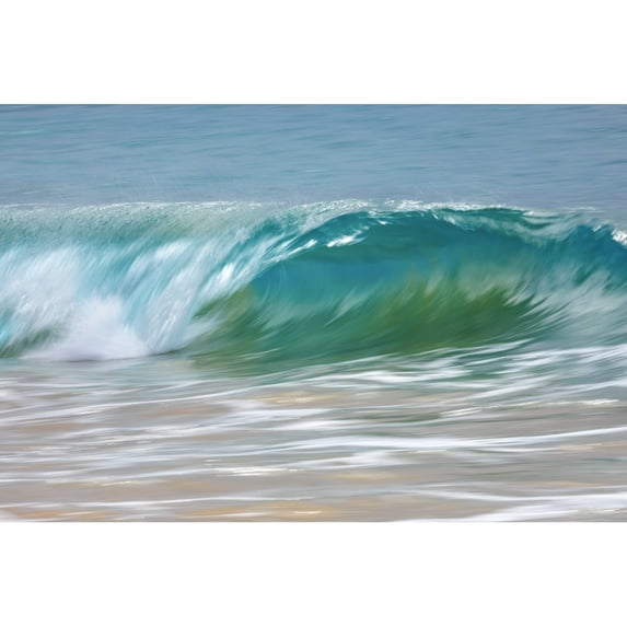 Motion blur of blue rolling waves rolling into the golden sand at the shore; Kihei Maui Hawaii United States of America Poster Print by