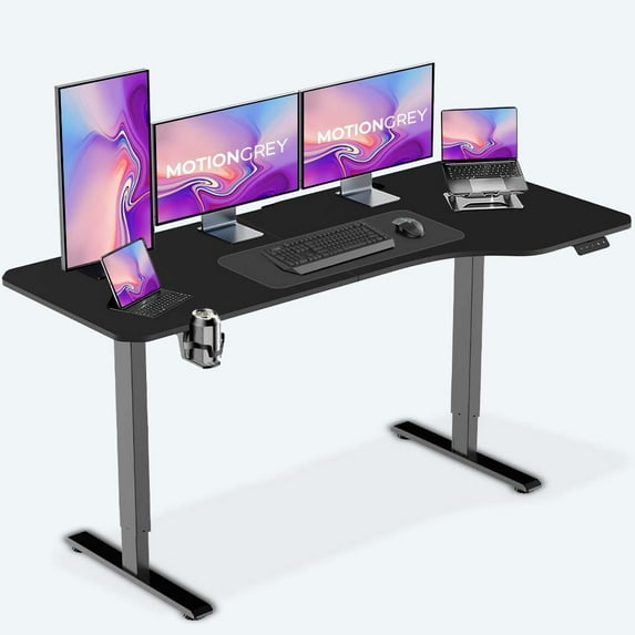 MotionGrey - Ergo2 XL Adjustable Right L-Shaped Electric Standing Desk with Memory Settings - 63" x 24" Black Top Black Frame-Ergonomic Desk for Home and Office