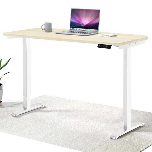 MotionGrey Height Adjustable Electric Motor Sit-to-Stand Standing Office Desk - White Frame with Light BrownTabletop (43"x24")
