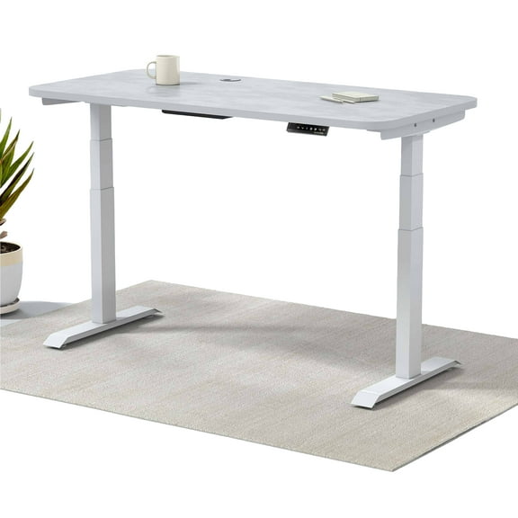 MotionGrey Height Adjustable German Electric Dual Motors Sit to Stand Computer Table Home and Office Standing Desk - White Frame with White Tabletop (140cmx71cmx2.5cm)