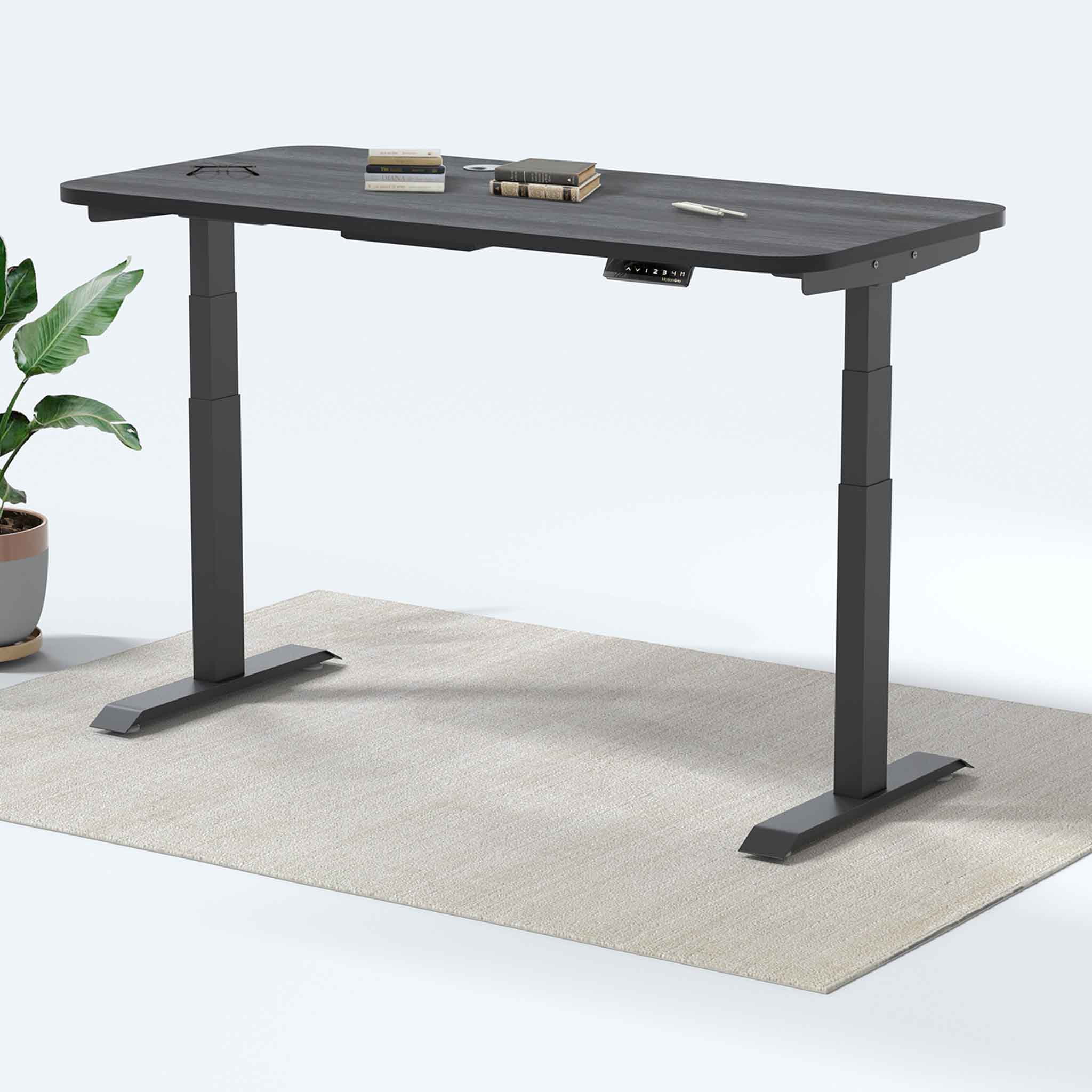 MotionGrey Height Adjustable German Electric Dual Motors Sit to Stand Office Standing Desk - Black Frame with Black Top (165cmx60cmx2.5cm)