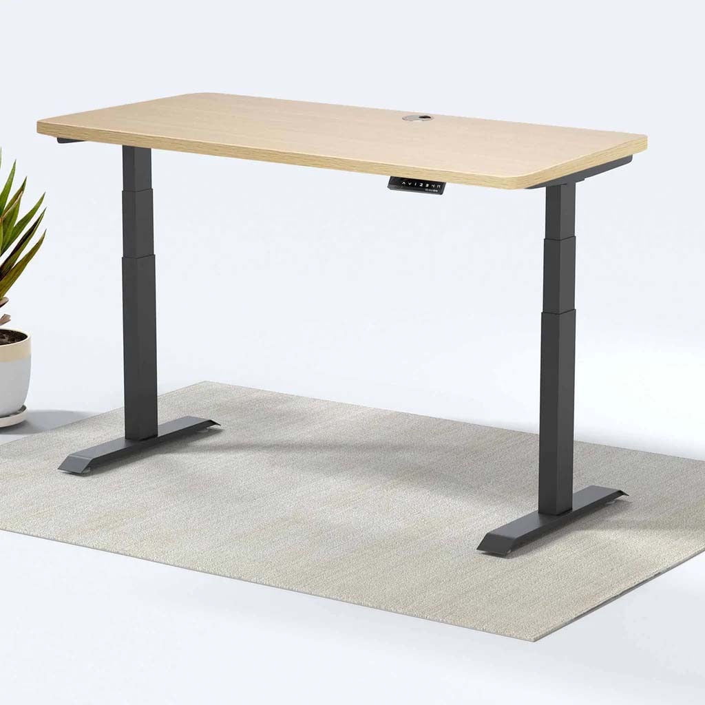 MotionGrey Height Adjustable German Electric Dual Motors Sit to Stand Office Standing Desk - Black Frame with Oak Brown Top (120cmx60cmx2.5cm)