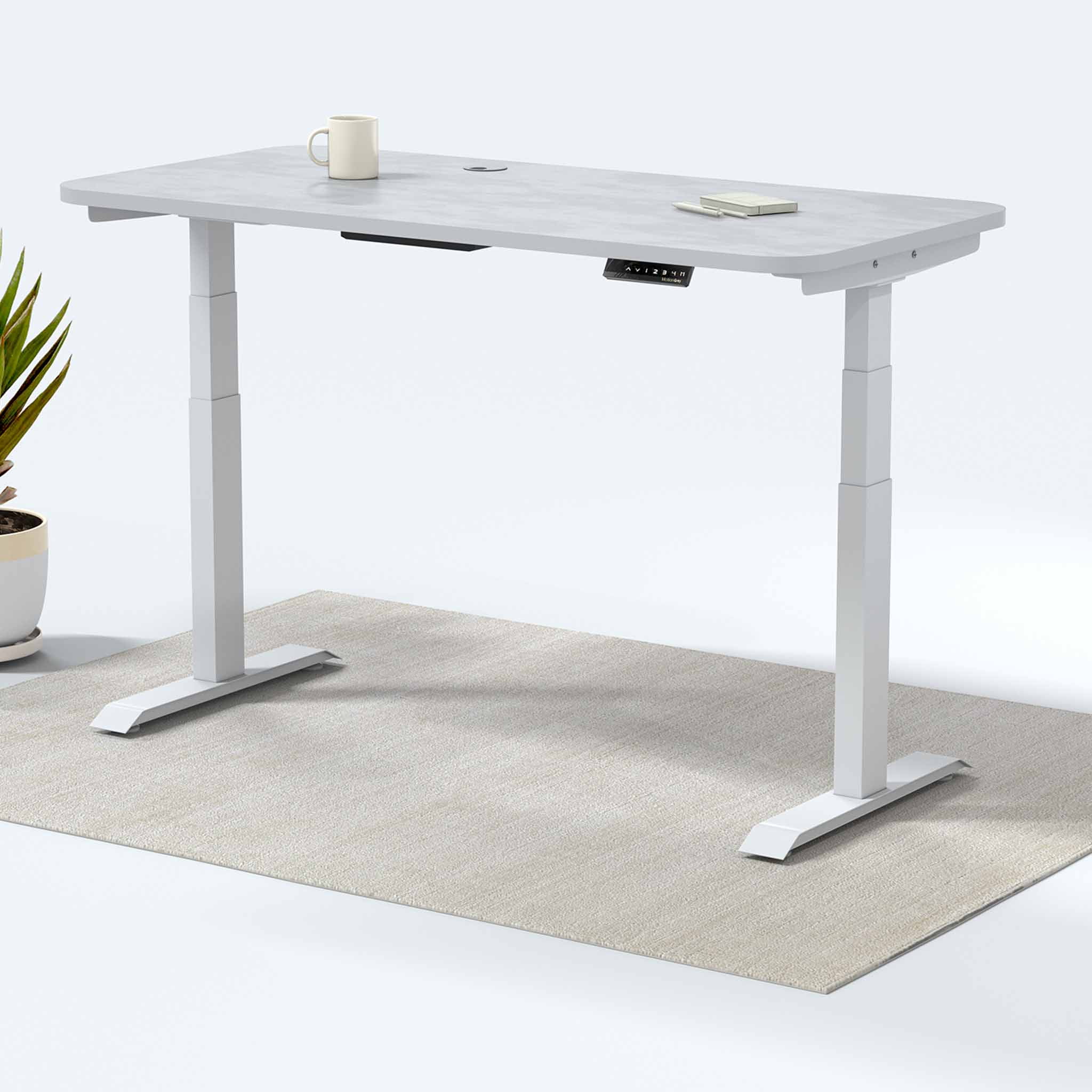 MotionGrey Height Adjustable German Electric Dual Motors Sit to Stand Office Standing Desk - White Frame with White Top (120cmx60cmx2.5cm)