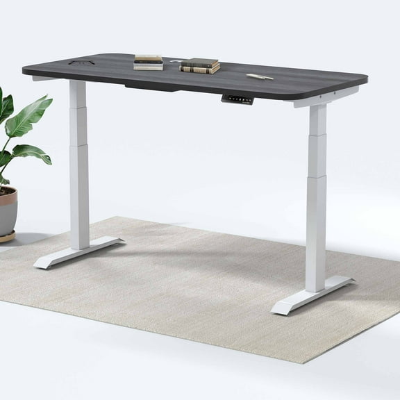 MotionGrey Height Adjustable German Electric Dual Motors Sit to Stand Standing Desk - White Frame with Black Tabletop (140cmx71cmx2.5cm)