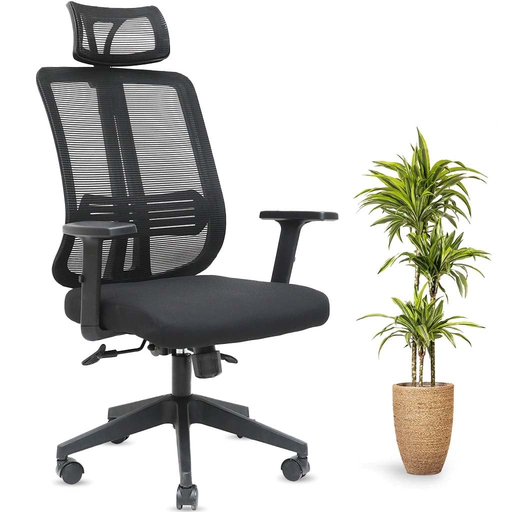 Grey Ergonomic Mesh Office Chair with Adjustable Headrest