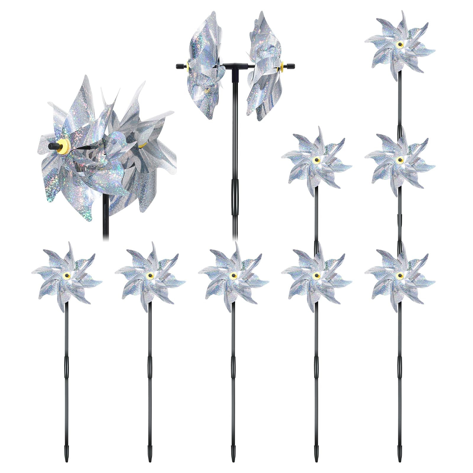 Motionchic 10 Pcs Reflective Dual Pinwheels with Stakes Double Sides ...