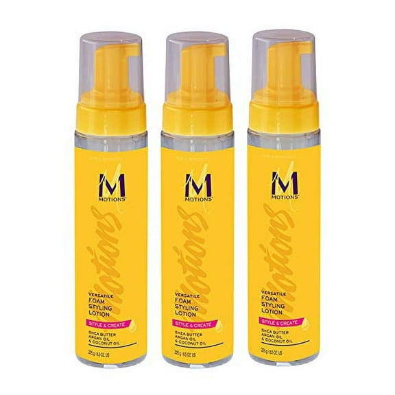 Motions Style and Create Versatile Foam Styling Lotion (3 Pack) - For Use on All Hair Types, Lightweight Formula, Contains Shea Butter, Argan Oil, Coconut Oil, 8.5 oz