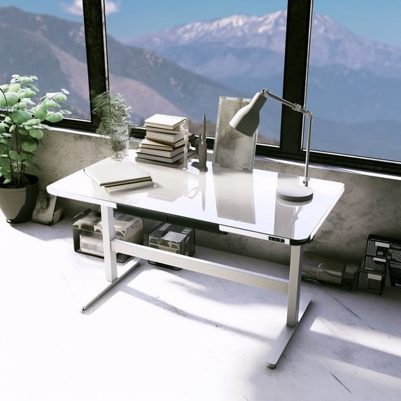 Motionwise Glasstop Height Adjustable Desk White