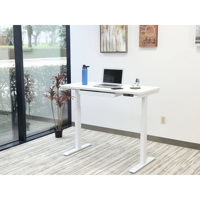 Motionwise White Electric Height Adjustable Standing Desk, 24”x48", Height Adjustable 28"-48" with 4 pre-set height adjustments and USB Charge Port, Multiple Colors