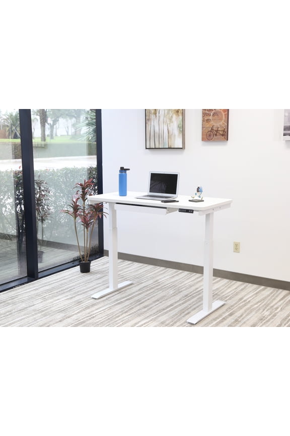 White Electric Height Adjustable Standing Desk, 24”x48", Height Adjustable 28"-48" with 4 pre-set height adjustments and USB Charge Port, Multiple Colors